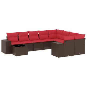 10-teiliges Gartensofa-Set mit Kissen, braun, Polyrattan
