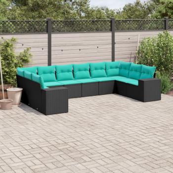 ARDEBO.de - 10-teiliges Gartensofa-Set mit Kissen, schwarzes Polyrattan