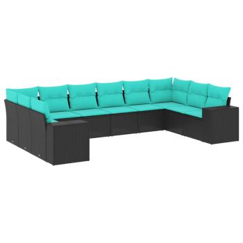 10-teiliges Gartensofa-Set mit Kissen, schwarzes Polyrattan