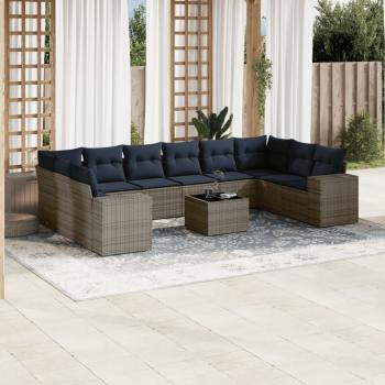 ARDEBO.de - 11-teiliges Gartensofa-Set mit Kissen, grau, Polyrattan