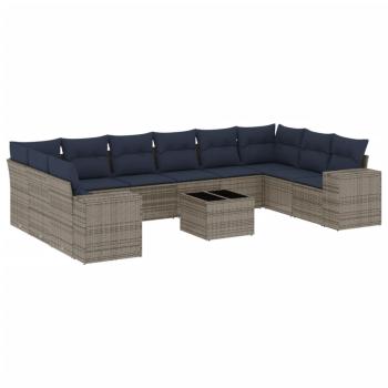 11-teiliges Gartensofa-Set mit Kissen, grau, Polyrattan