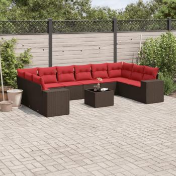 ARDEBO.de - 11-teiliges Gartensofa-Set mit Kissen, braun, Polyrattan