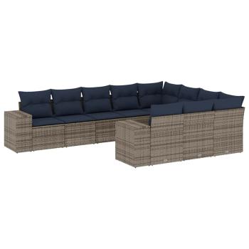 10-teiliges Gartensofa-Set mit Kissen, grau, Polyrattan