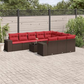 ARDEBO.de - 11-teiliges Gartensofa-Set mit Kissen, braun, Polyrattan