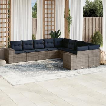 ARDEBO.de - 10-teiliges Gartensofa-Set mit Kissen, grau, Polyrattan