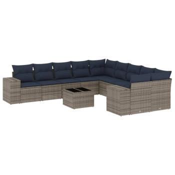 11-teiliges Gartensofa-Set mit Kissen, grau, Polyrattan
