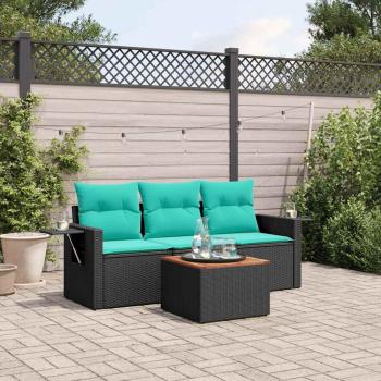 ARDEBO.de - 4-teiliges Gartensofa-Set mit Kissen, schwarzes Polyrattan