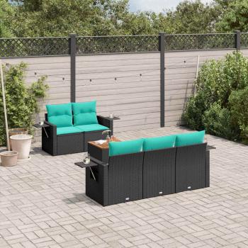 ARDEBO.de - 6-teiliges Gartensofa-Set mit Kissen, schwarzes Polyrattan