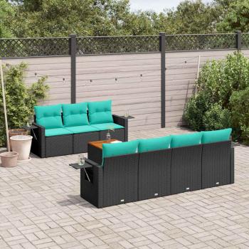 ARDEBO.de - 8-teiliges Gartensofa-Set mit Kissen, schwarzes Polyrattan