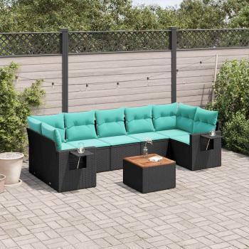 ARDEBO.de - 8-teiliges Gartensofa-Set mit Kissen, schwarzes Polyrattan