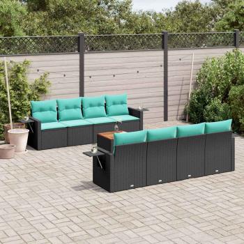 ARDEBO.de - 9-teiliges Gartensofa-Set mit Kissen, schwarzes Polyrattan