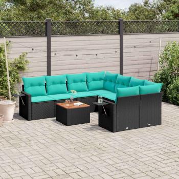 ARDEBO.de - 9-teiliges Gartensofa-Set mit Kissen, schwarzes Polyrattan