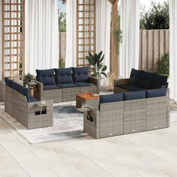 ARDEBO.de - 13-teiliges Gartensofa-Set mit Kissen, grau, Polyrattan