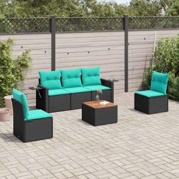ARDEBO.de - 6-teiliges Gartensofa-Set mit Kissen, schwarzes Polyrattan