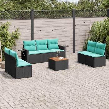 ARDEBO.de - 8-teiliges Gartensofa-Set mit Kissen, schwarzes Polyrattan