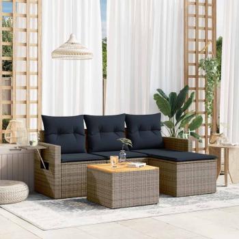 ARDEBO.de - 5-teiliges Gartensofa-Set mit Kissen, grau, Polyrattan
