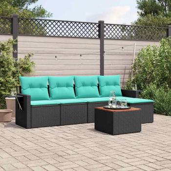 ARDEBO.de - 6-teiliges Gartensofa-Set mit Kissen, schwarzes Polyrattan
