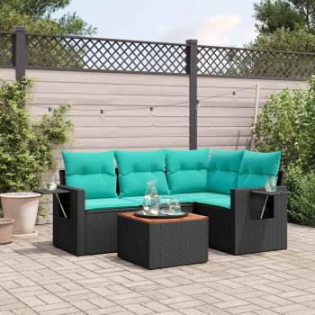 ARDEBO.de - 5-teiliges Gartensofa-Set mit Kissen, schwarzes Polyrattan