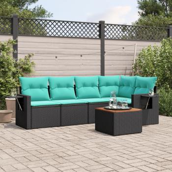 ARDEBO.de - 6-teiliges Gartensofa-Set mit Kissen, schwarzes Polyrattan