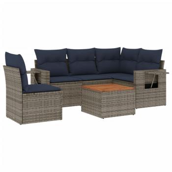 6-teiliges Gartensofa-Set mit Kissen, grau, Polyrattan
