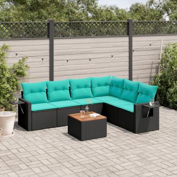 ARDEBO.de - 7-teiliges Gartensofa-Set mit Kissen, schwarzes Polyrattan