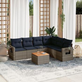 ARDEBO.de - 7-teiliges Gartensofa-Set mit Kissen, grau, Polyrattan