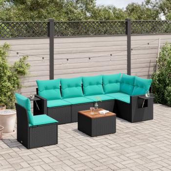 ARDEBO.de - 7-teiliges Gartensofa-Set mit Kissen, schwarzes Polyrattan