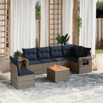 ARDEBO.de - 7-teiliges Gartensofa-Set mit Kissen, grau, Polyrattan