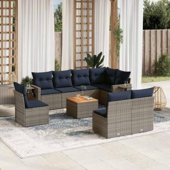ARDEBO.de - 9-teiliges Gartensofa-Set mit Kissen, grau, Polyrattan