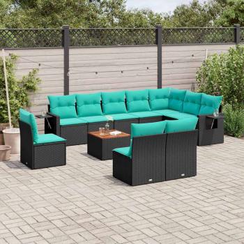 ARDEBO.de - 11-teiliges Gartensofa-Set mit Kissen, schwarzes Polyrattan