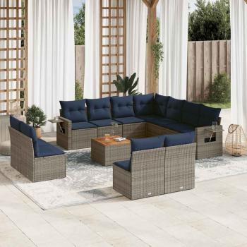 ARDEBO.de - 12-teiliges Gartensofa-Set mit Kissen, grau, Polyrattan