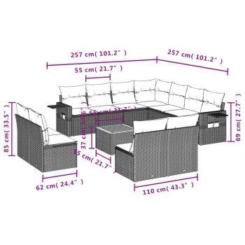 12-teiliges Gartensofa-Set mit Kissen, grau, Polyrattan