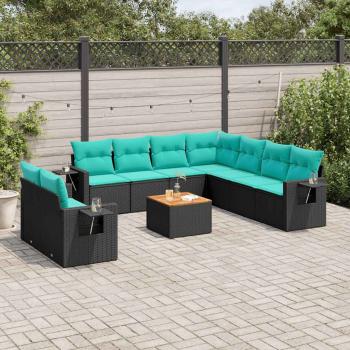 ARDEBO.de - 10-teiliges Gartensofa-Set mit Kissen, schwarzes Polyrattan