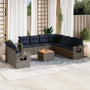 ARDEBO.de - 10-teiliges Gartensofa-Set mit Kissen, grau, Polyrattan