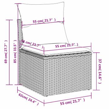 11-teiliges Gartensofa-Set mit Kissen, schwarzes Polyrattan