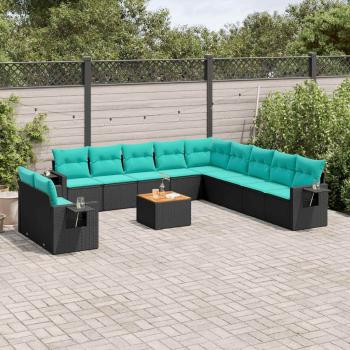 ARDEBO.de - 12-teiliges Gartensofa-Set mit Kissen, schwarzes Polyrattan