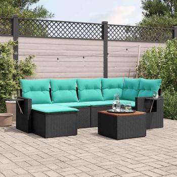 ARDEBO.de - 7-teiliges Gartensofa-Set mit Kissen, schwarzes Polyrattan