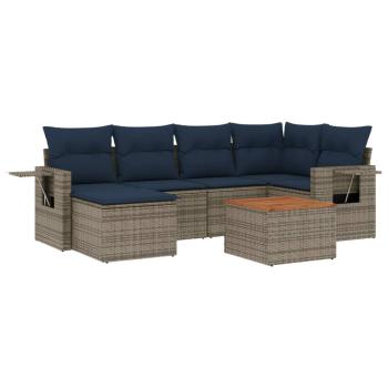7-teiliges Gartensofa-Set mit Kissen, grau, Polyrattan