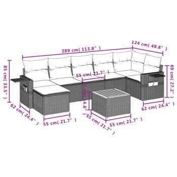 8-teiliges Gartensofa-Set mit Kissen, schwarzes Polyrattan