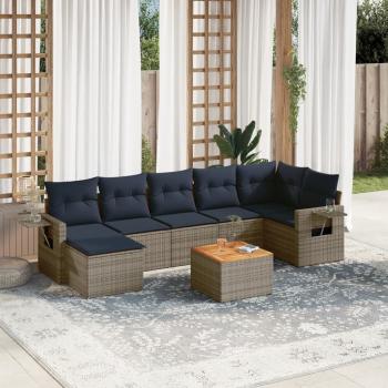 ARDEBO.de - 8-teiliges Gartensofa-Set mit Kissen, grau, Polyrattan
