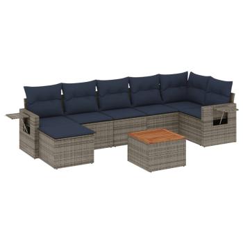 8-teiliges Gartensofa-Set mit Kissen, grau, Polyrattan