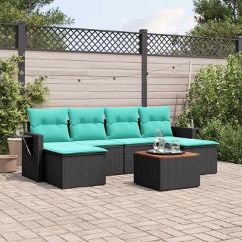 ARDEBO.de - 7-teiliges Gartensofa-Set mit Kissen, schwarzes Polyrattan