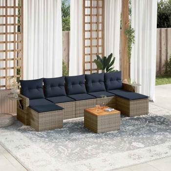 ARDEBO.de - 8-teiliges Gartensofa-Set mit Kissen, grau, Polyrattan