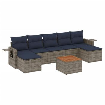 8-teiliges Gartensofa-Set mit Kissen, grau, Polyrattan
