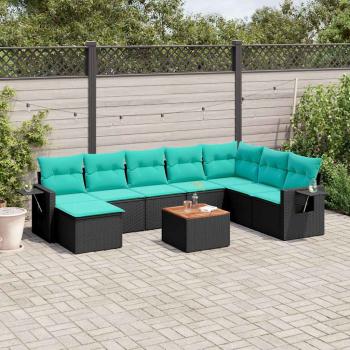 ARDEBO.de - 9-teiliges Gartensofa-Set mit Kissen, schwarzes Polyrattan