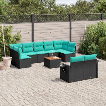 ARDEBO.de - 10-teiliges Gartensofa-Set mit Kissen, schwarzes Polyrattan