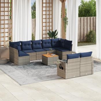 ARDEBO.de - 10-teiliges Gartensofa-Set mit Kissen, grau, Polyrattan