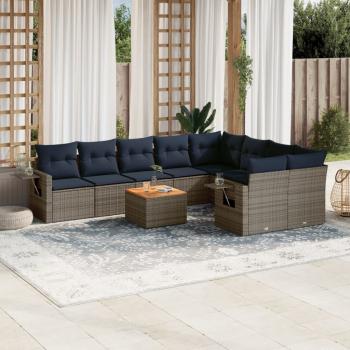 ARDEBO.de - 10-teiliges Gartensofa-Set mit Kissen, grau, Polyrattan