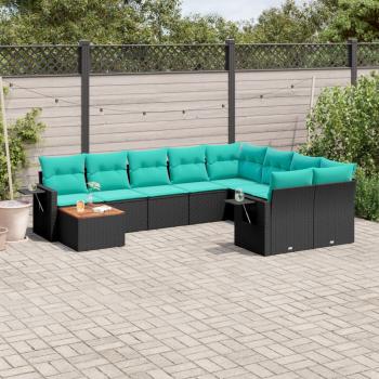 ARDEBO.de - 10-teiliges Gartensofa-Set mit Kissen, schwarzes Polyrattan