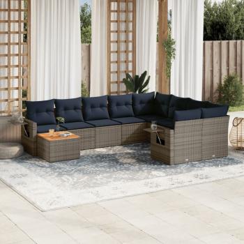 ARDEBO.de - 10-teiliges Gartensofa-Set mit Kissen, grau, Polyrattan
